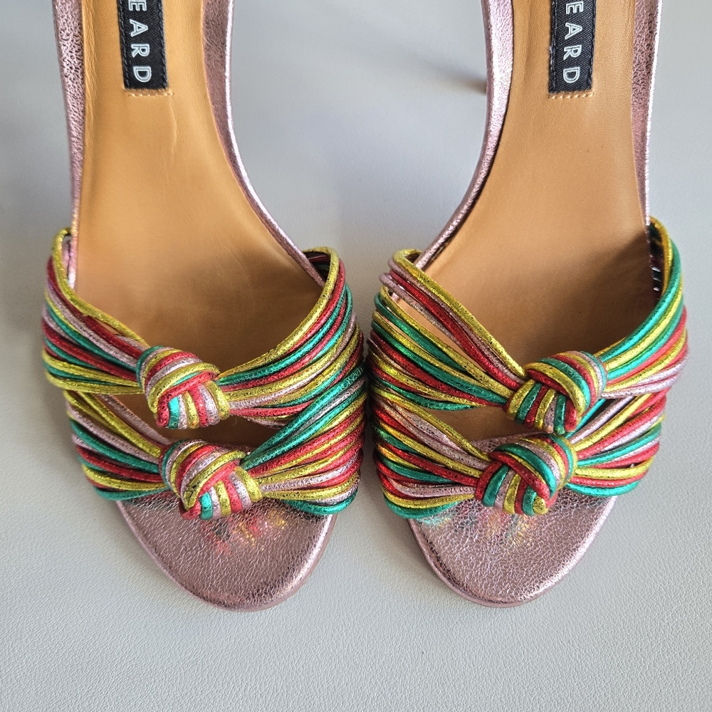 Veronica Beard Metallic Rainbow Leather Alessia Knot Sandals Size 37 Glam Party - Picture 3 of 9